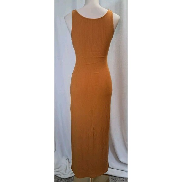 L*SPACE Scoop Neck Twist Front Rust Orange Side Slit Maxi Dress Rib Knit Size M - Picture 4 of 9